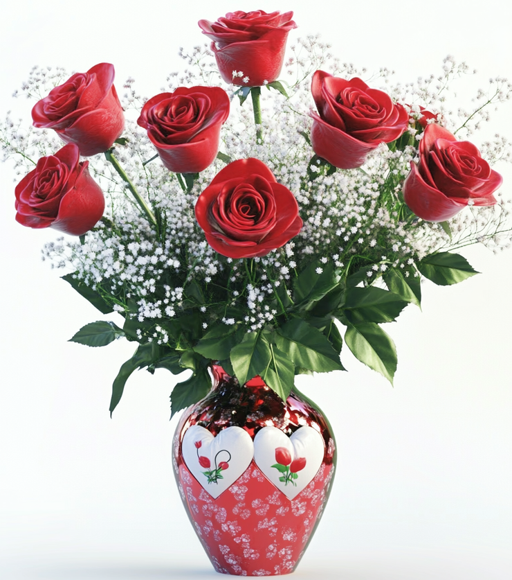 six red roses arrangement